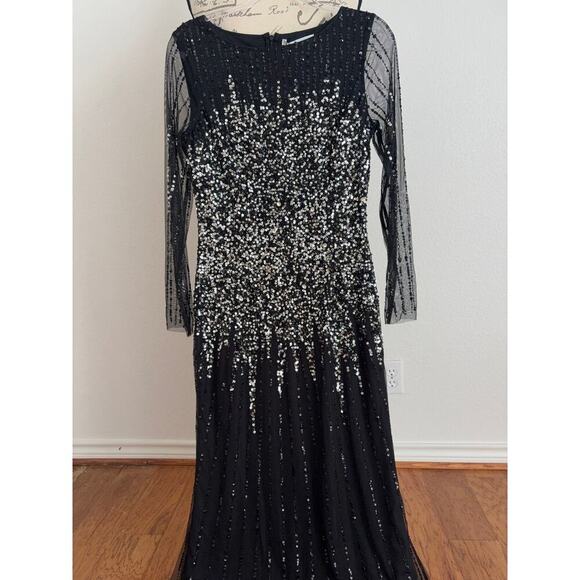B69 Mac Duggal Long Gown Womens 6 Sequined Glam Formal Modest Elegant Sparkly - Picture 5 of 10